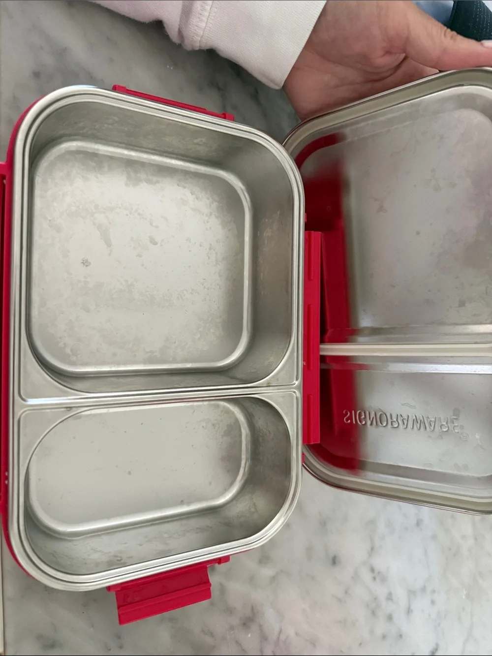 Stainless Steel Food Storage Container with Red Clips -